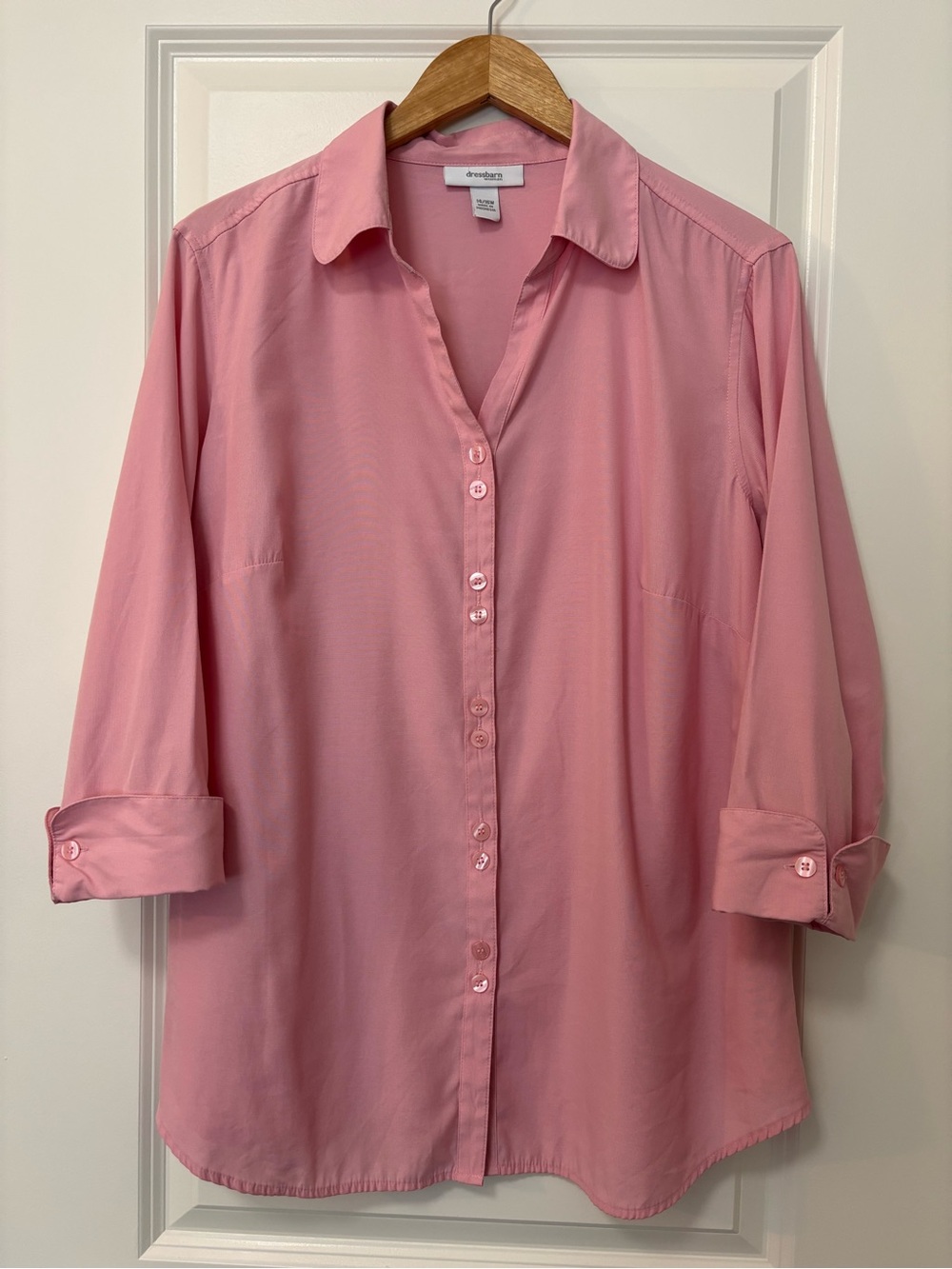Dress Barn Pink Button Front 3/4 Sleeve Top, Size 14/16W